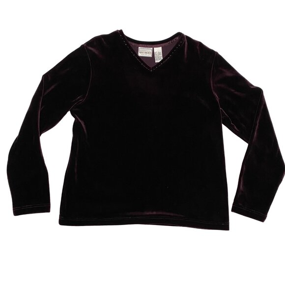 NAPA VALLEY Petites Burgundy Velvet Beaded V-Neck Top 90s Y2K Vintage PM - Picture 11 of 11
